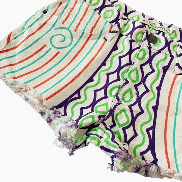 MARY KATRANTZOU Colorful White Denim Cut Off Shorts Sz 24 - Picture 4 of 10